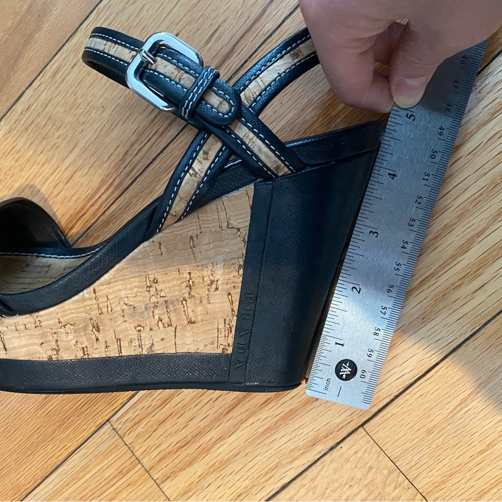 Prada Black and Natural Cork Wedge Sandals - Picture 15 of 16